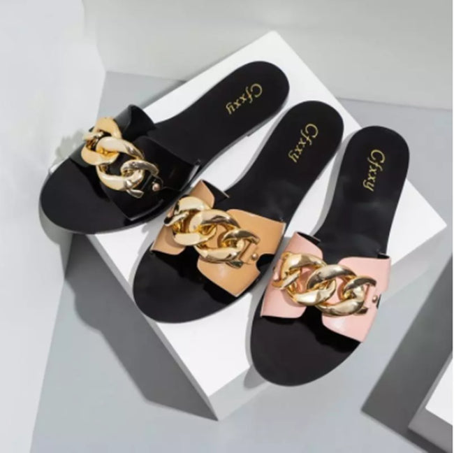 European and American Fashion Metal Chain Flat Heel Sandals Women Main Image