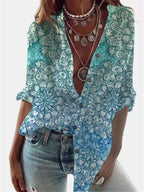 European and American Women's Long Blouse Digital Printing Fashion Long-sleeved Shirt