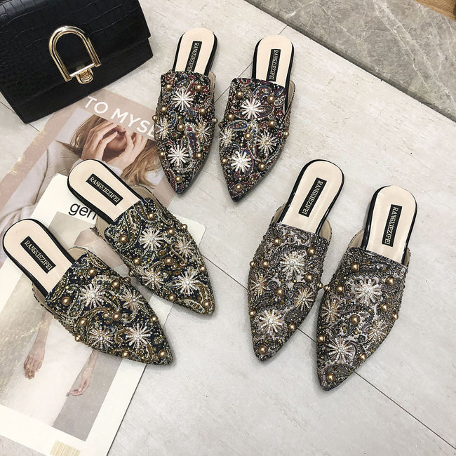 Baotou Half Slippers Women Flat Pointed Lazy Sandals And Slippers Hover Image