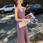 Knitted Suspender Dress Women New Slim High Waist Retro Style Mid Length Skirt Multicolor