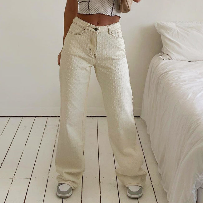 Foreign Trade New Street Trend Women's Wear Ripped Texture Jeans Wide-Leg Pants Women Hover Image