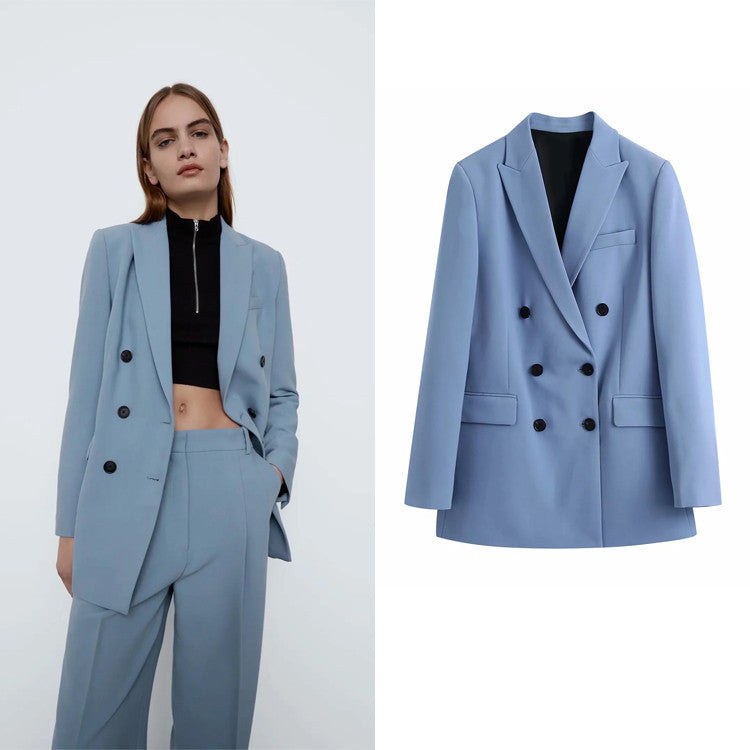 Double-breasted design mid-length blazer