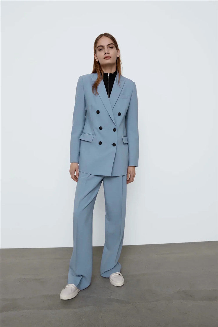 Double-breasted design mid-length blazer