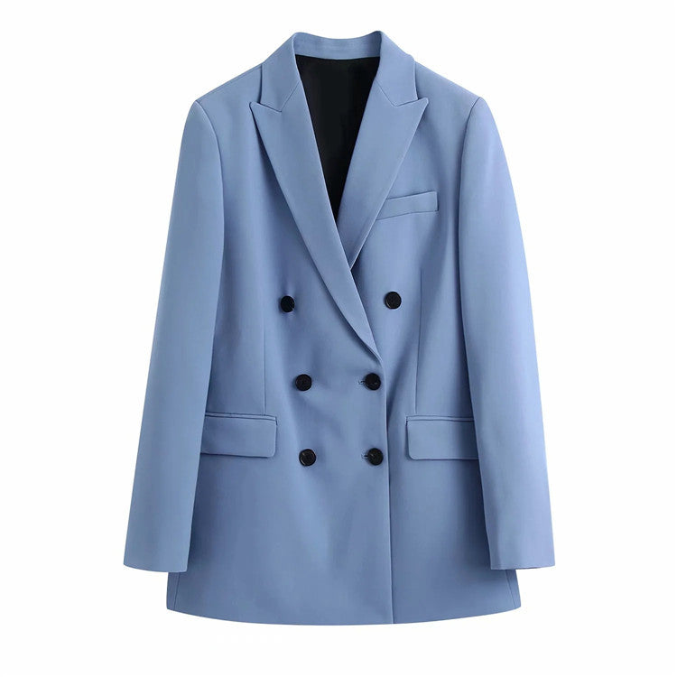 Double-breasted design mid-length blazer