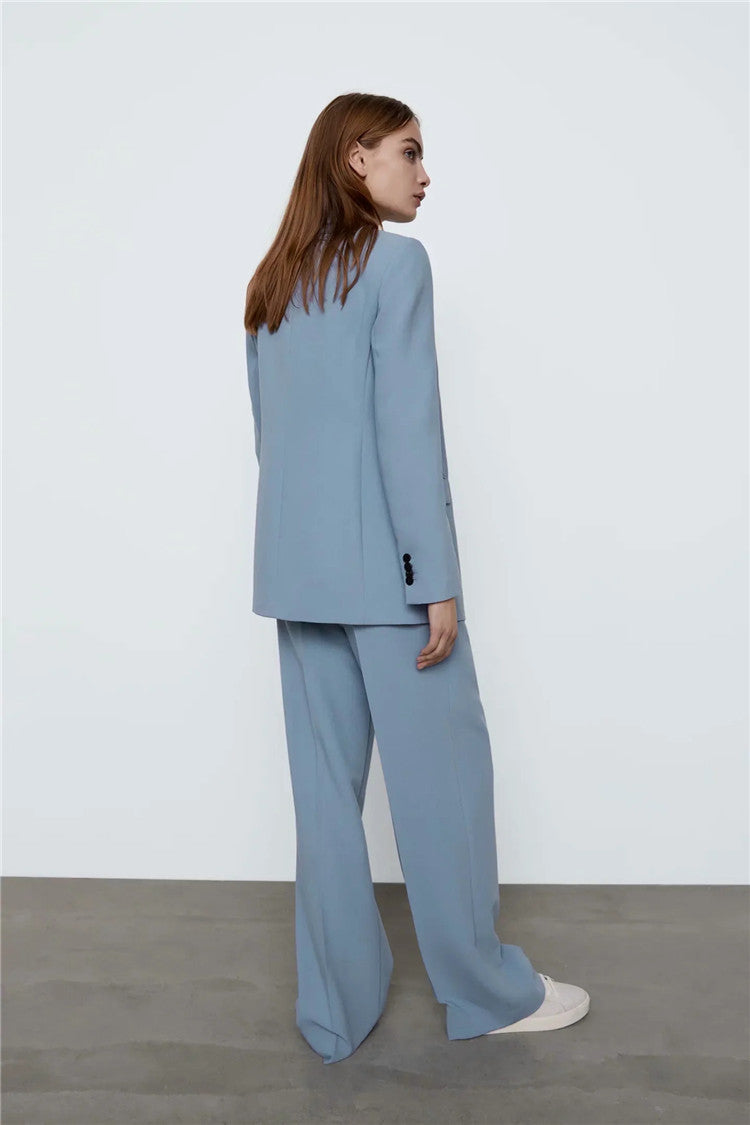 Double-breasted design mid-length blazer