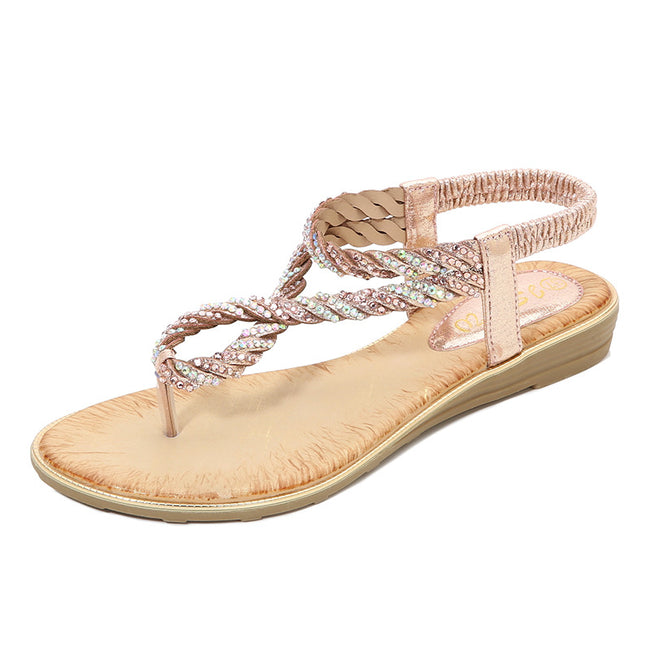 U Shaped Rhinestone Flip Flop Sandals Women Elastic Strap Sequin Sandals Hover Image