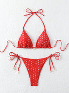 Womens Sexy Printed Drawstring Bikini Swimsuit