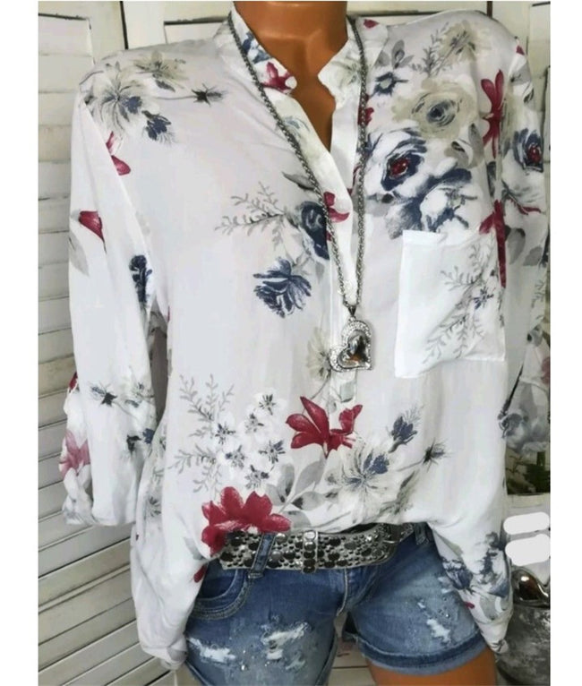 5XL Plus Size Summer Tops Women Blouses Long Sleeve Print Stand Collar Button Blouse Pullover Womens Clothing Shirt Blusa Main Image