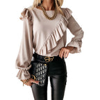 New Style Ruffle Stitching Trumpet Sleeve Bottoming Shirt For Women