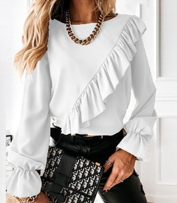 New Style Ruffle Stitching Trumpet Sleeve Bottoming Shirt For Women Main Image