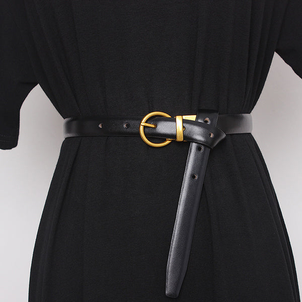 Semi Round Retro Women'S Belt, Women'S Decorative Belt, Double-Sided Cow Leather, Exquisite Versatile Waist Cover And Trousers