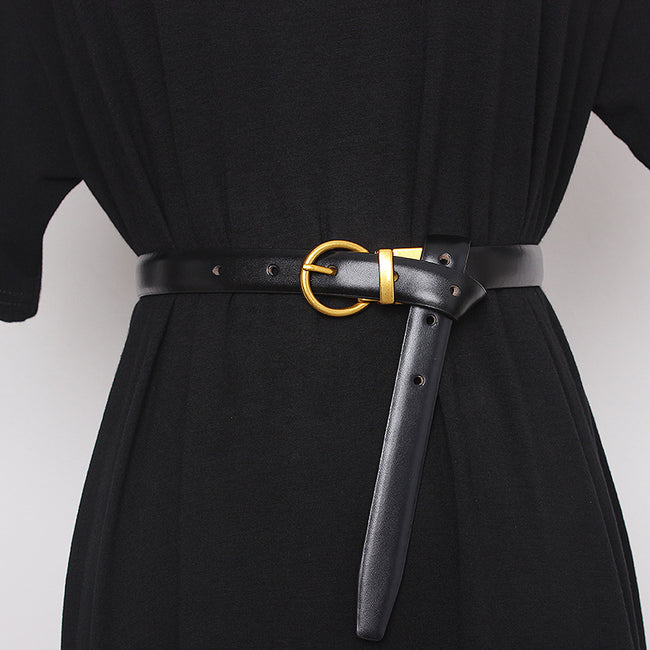 Semi Round Retro Women'S Belt, Women'S Decorative Belt, Double-Sided Cow Leather, Exquisite Versatile Waist Cover And Trousers Main Image