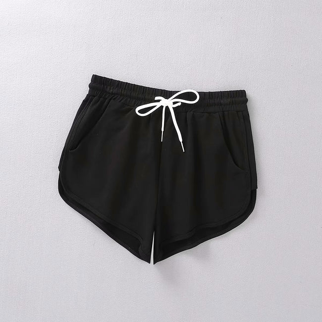 Casual Women Sports Shorts Summer New Fashion Candy Color Drawstring Skinny Shorts Lady Elastic Waist Beach Running Short Bottom Hover Image
