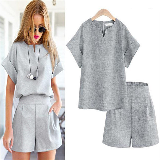 Suit-Set Short Short-Sleeve-Sets Office Trytree Female Plus-Size Casual Women Summer Hover Image