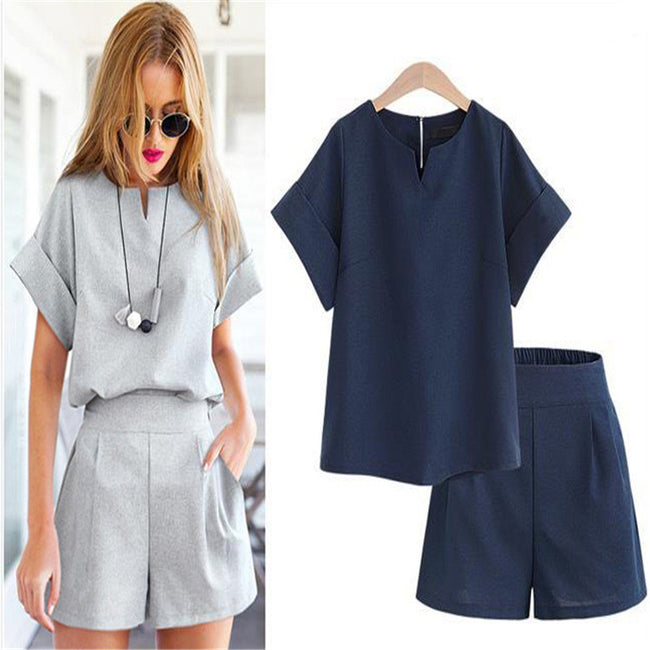 Suit-Set Short Short-Sleeve-Sets Office Trytree Female Plus-Size Casual Women Summer Main Image