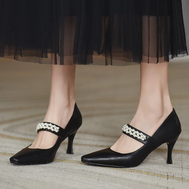 Fashion Stiletto Soft Leather Pearl High Heels Main Image