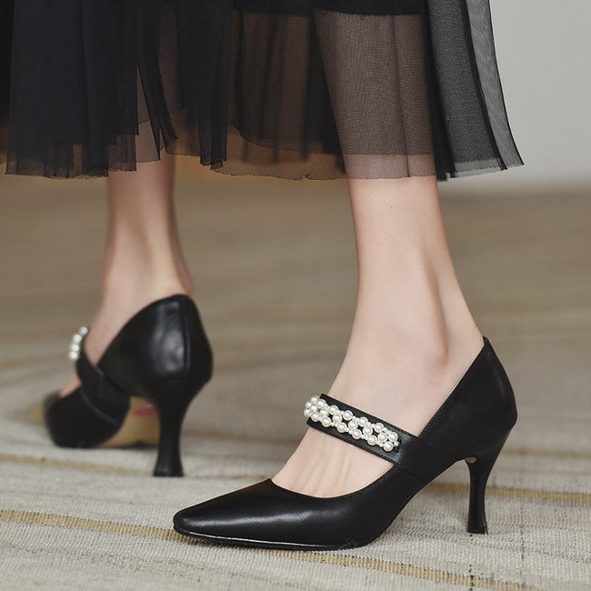 Fashion Stiletto Soft Leather Pearl High Heels Hover Image