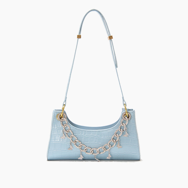 Rainbow Baguette Croc Froggy Gradient Women Shoulder Bags New Fashion Handbag Pearl Chain Diamond Metal Female Bag Summer Hover Image