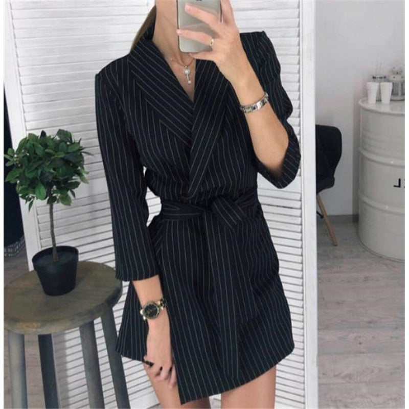 Long Sleeve Notched Collar Solid Casual Elegant Dress