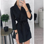 Long Sleeve Notched Collar Solid Casual Elegant Dress