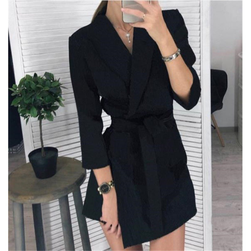 Long Sleeve Notched Collar Solid Casual Elegant Dress