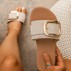 Buckle Slippers Leopard Print Sandals Women Summer Flat Beach Shoes