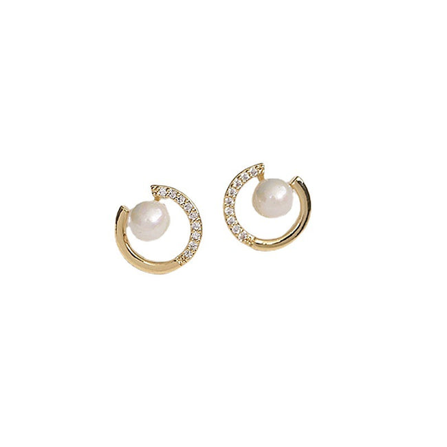 Simple C Shape Stud Earrings For Women Exquisite Pearl Round Crystal Jewelry Main Image