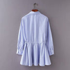 New Style Waist Drawstring Striped Shirt Women