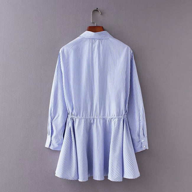 New Style Waist Drawstring Striped Shirt Women Main Image