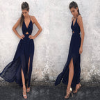 Ladies Sling V-neck Chiffon Printed Dress