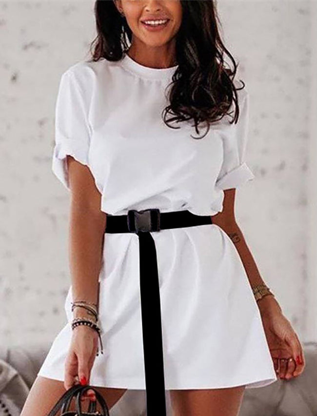 Fashion Loose Belts Ladies Dress Women Short Sleeves Shirt Main Image