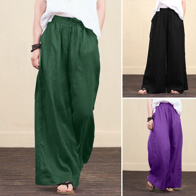 Cotton Linen Wide Legged Pants Women Loose Trousers Hover Image