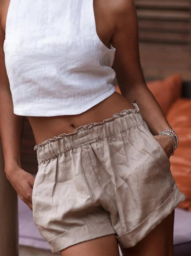Cotton Linen Shorts Solid Color Cotton Linen Shorts Women Main Image