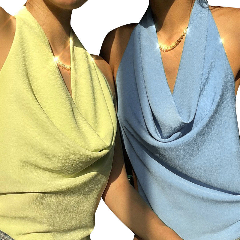 Sexy Temperament Slim Solid Color Halter V-neck Halter Vest Women