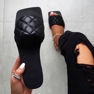 Sandales d'été pour femmes, plates, en cuir PU, couleur unie, bout ouvert, couture