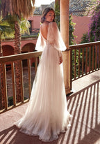 Long Sleeve Wedding Dress Long V-neck Lace Mesh Long Skirt Dress
