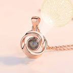 925 Sterling Silver Rose Flower Pendant Necklaces Women Trendy Projection 100 Languages LOVE Necklace Handmade Jewelry