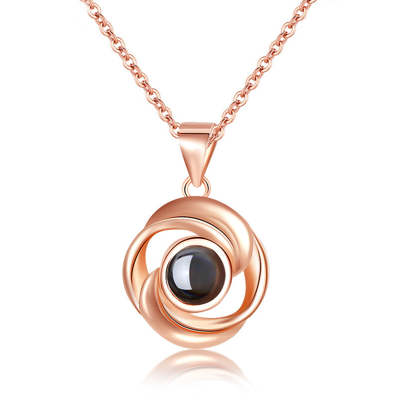925 Sterling Silver Rose Flower Pendant Necklaces Women Trendy Projection 100 Languages LOVE Necklace Handmade Jewelry