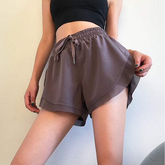 Fake Two-piece Fitness Shorts Women High Waist Stretch Tight Hover Image