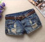 Women Denim Shorts Mini Rivet Holes Jeans Low Waist