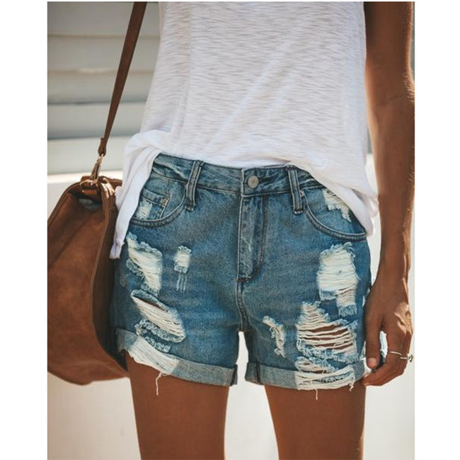 Women denim shorts ripped Hover Image