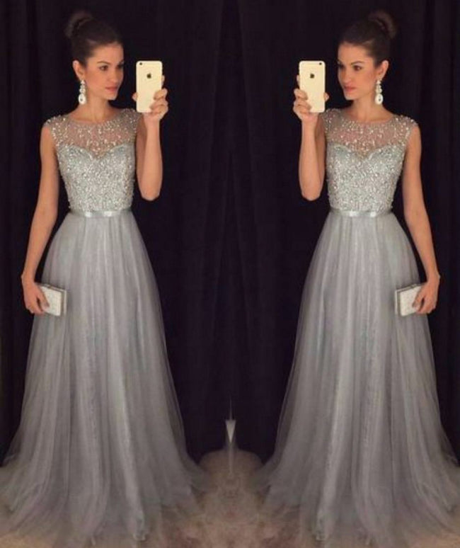 Chiffon Sleeveless Sequined Evening Wedding Dress Hover Image