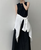 Round neck sleeveless solid color long cotton and linen dress