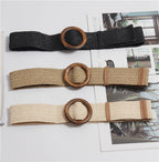 Woven round buckle belt with bohemian wax rope