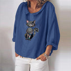 Linen loose Lapel long sleeve shirt for women