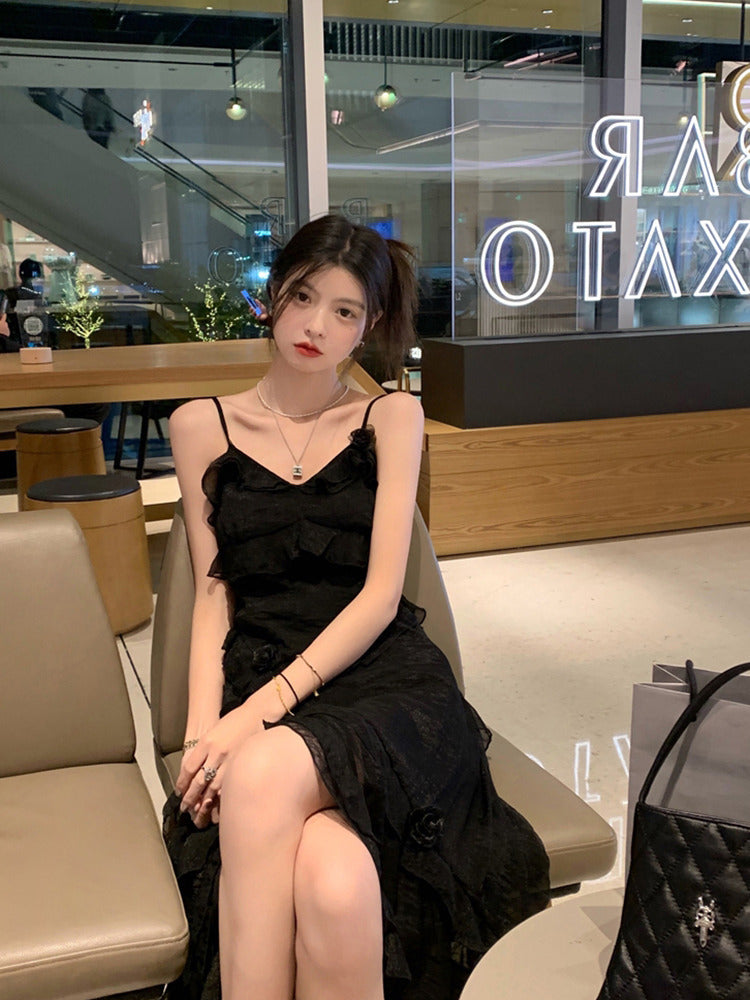 Women's Irregular Cinched Chiffon Floral Strap Dress