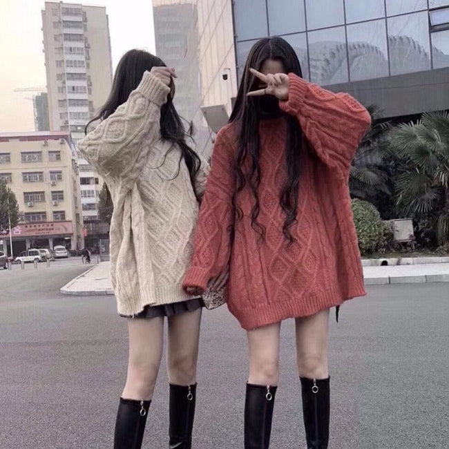 Lazy Style Sweater Women Loose Twist Mid-length Sweater Main Image
