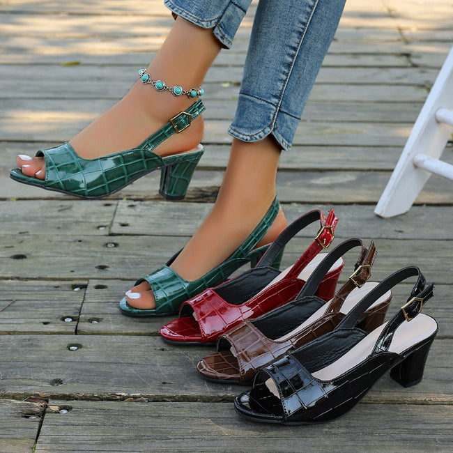 Fish Mouth Chunky Heel Sandals For Women Hover Image