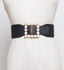 Pearl buckle black wide waist women