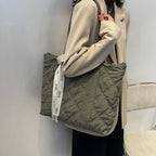 Winter Tote Bag For Women Sewing Rhombus Shoulder Bag High Capacity Commuting Shopping Bag Personalized Handbags